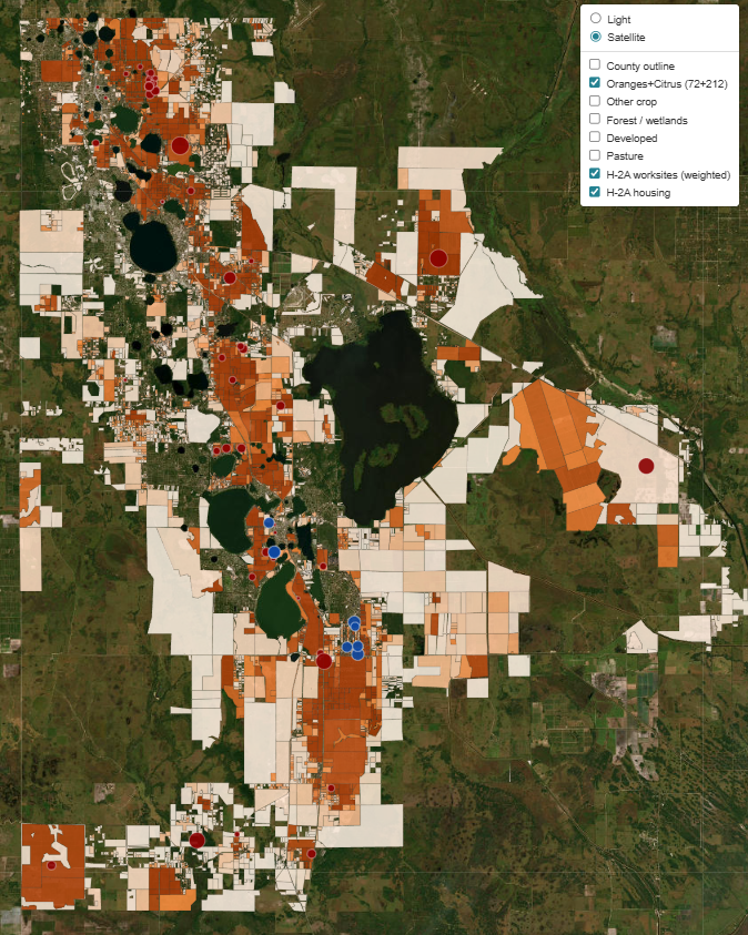 Parcel-level citrus land use with H-2A worksites and housing in Highlands County, FL